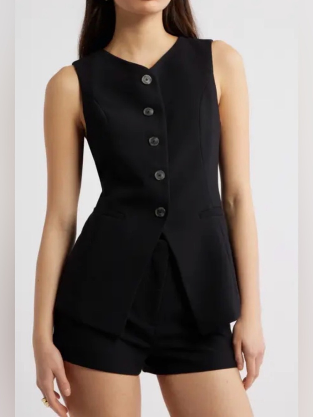 Moa Moa Collection Black Fit Sleeveless Button Vest